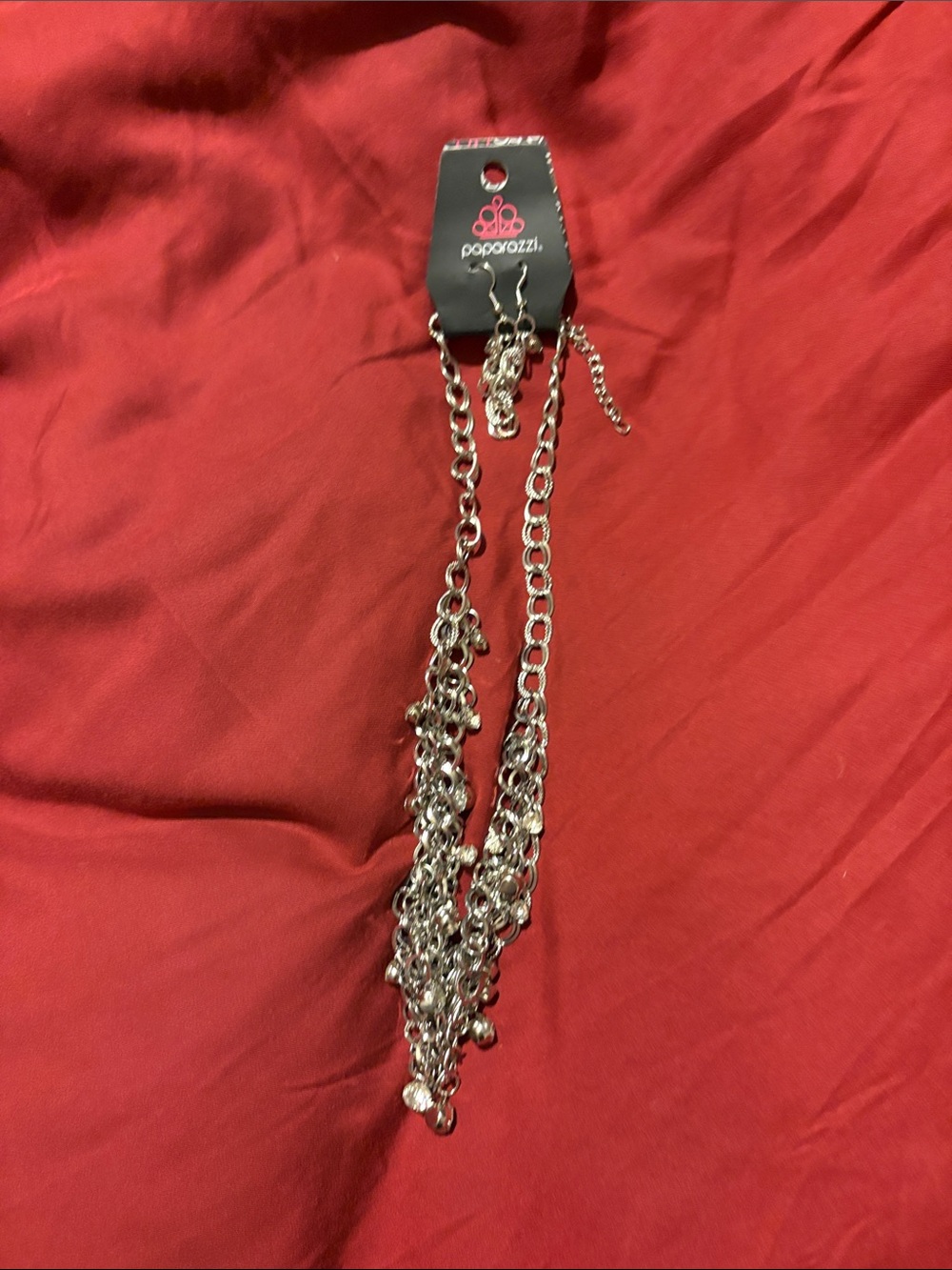 paparazzi Silver Layered Link and Bead Necklace and Earrings